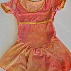 GK Elite Figure Skating Dress child Large Crushed Velvet corald orange tied dye